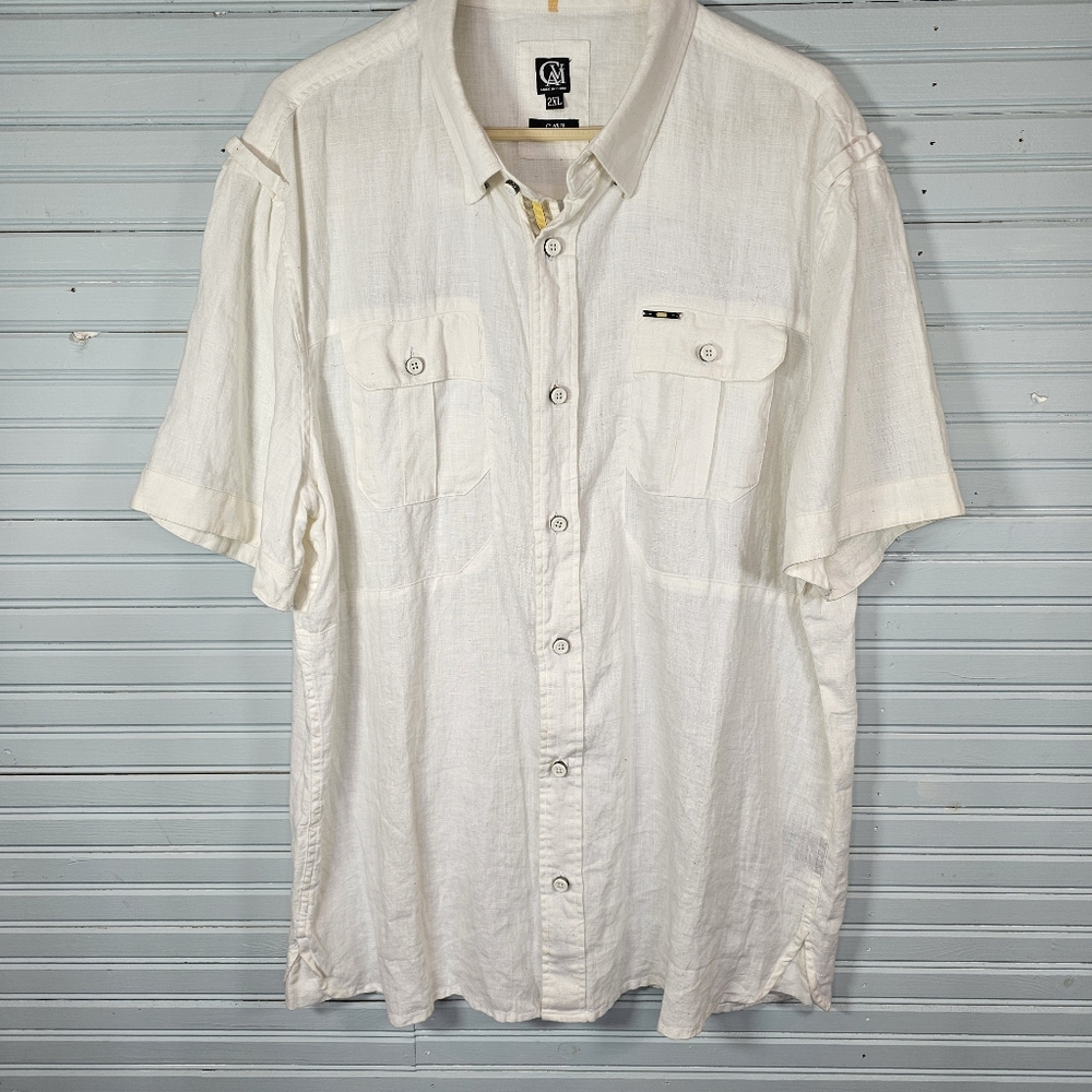 Cavi White 100% Linen Short Sleeve Button Down Shirt Men's Size 2XL